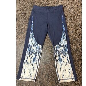 Splendid Navy Blue Snakeskin Marble Print Cropped Leggings Womens S Yoga Pant
